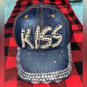 Dark Denim “KISS” Studded Baseball Cap